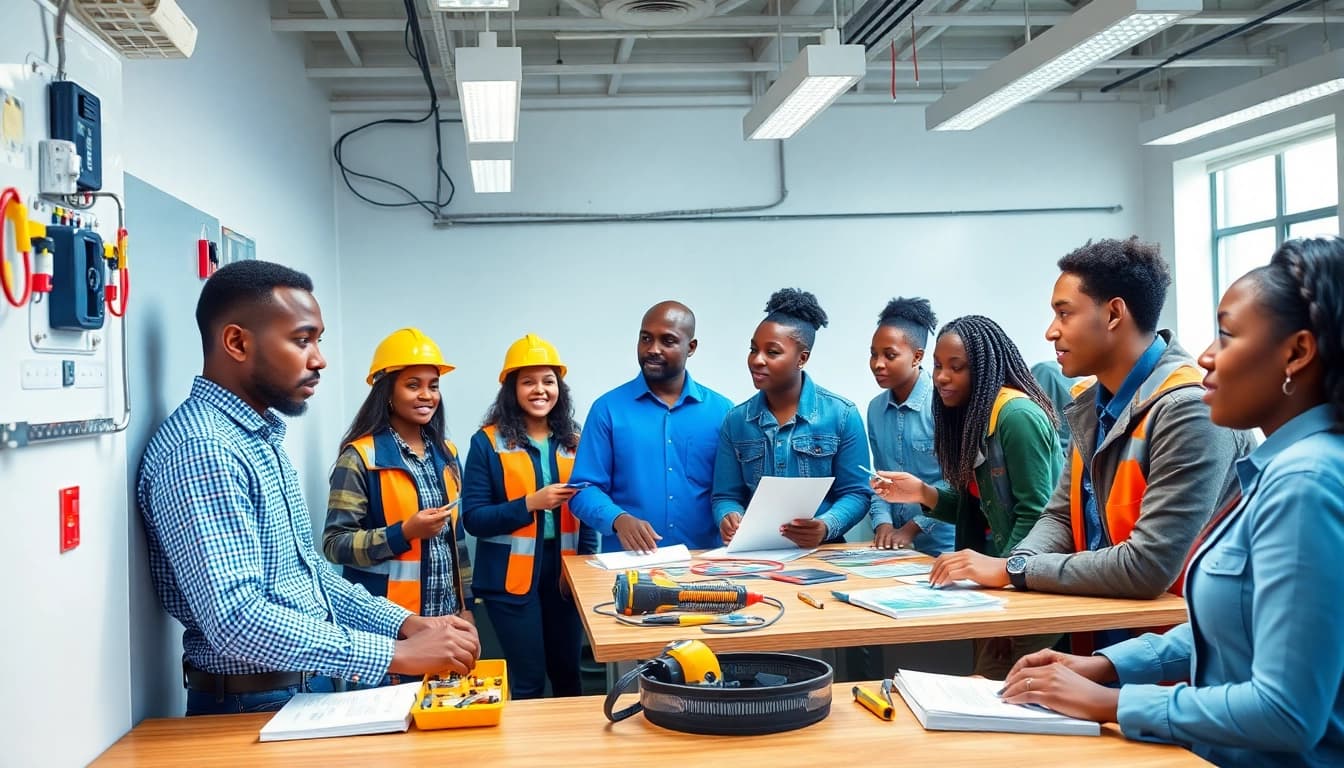 Students in an electrical training course in Durban, focusing on hands-on skills development.