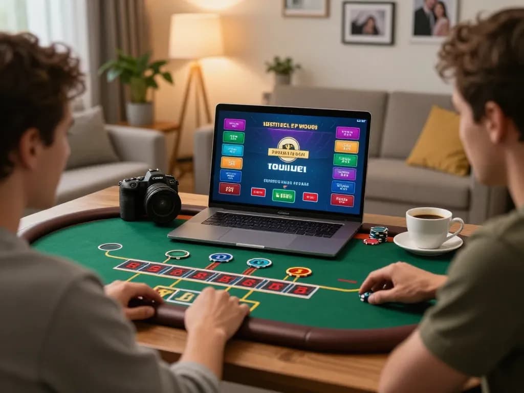 Manclub player engaged with live dealer blackjack game on a laptop in a cozy home environment.