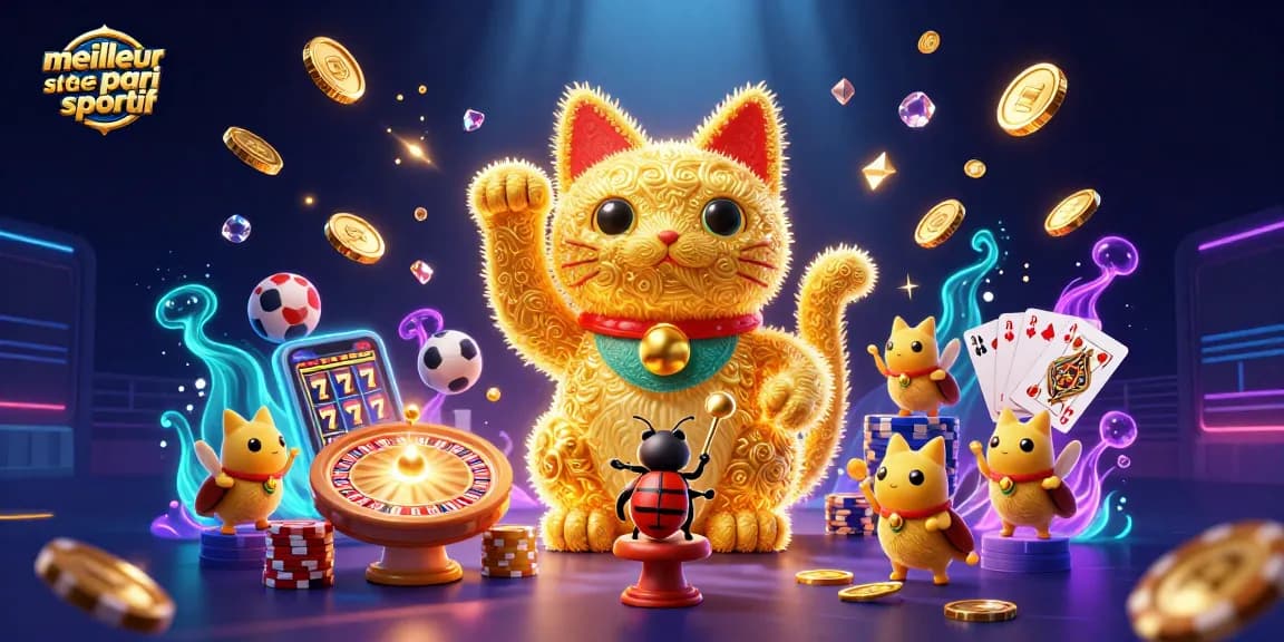 Pariez sur le meilleur site de pari sportif avec des éléments de casino dynamiques et un chat chanceux.