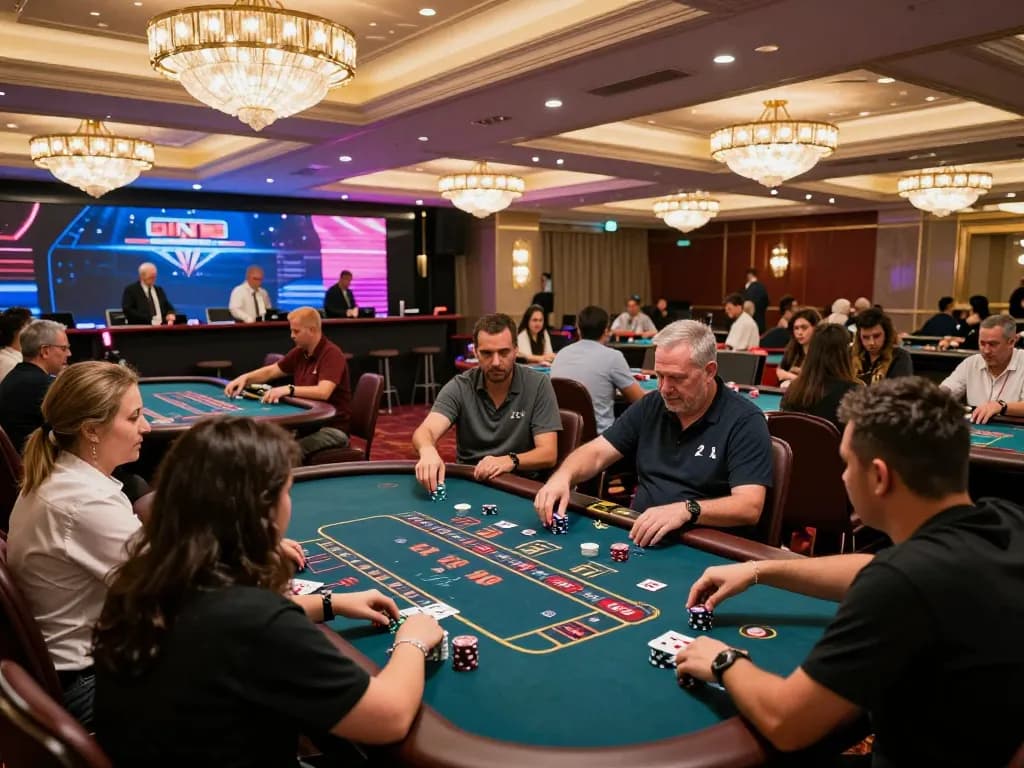 Players engaging in thrilling poker and roulette games at King33 live casino, showcasing excitement and interaction.