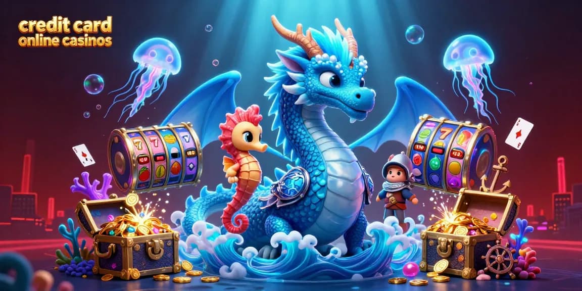 Engage in thrilling action at credit card online casinos with vibrant underwater characters and casino elements.