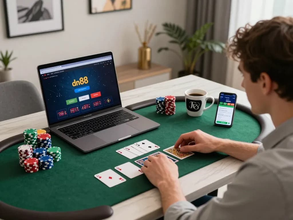 Engaging online casino session at dn88 showing user placing bets with poker chips on a stylish setup.
