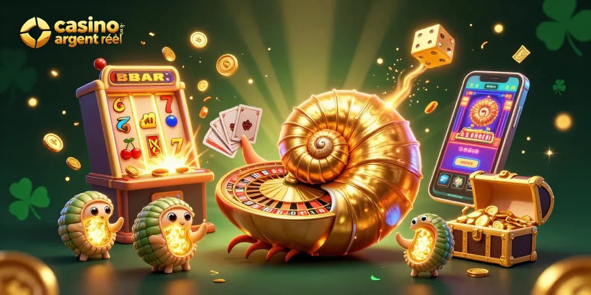 Visualisez un casino en ligne à argent réel avec un nautilus géant et des machines à sous célestes.