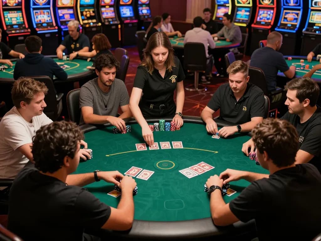 Players enjoying a thrilling poker game at Thabet casino, showcasing strategic gameplay.