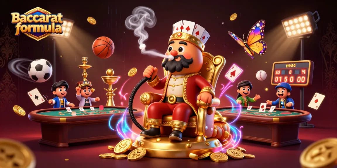 Engage in baccarat with the Baccarat formula as a colorful caterpillar in a Turkish outfit leads a vibrant casino scene.