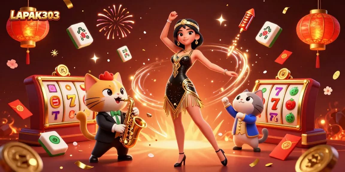 Experience the thrill of LAPAK303 with vibrant casino scenes and dynamic game elements.