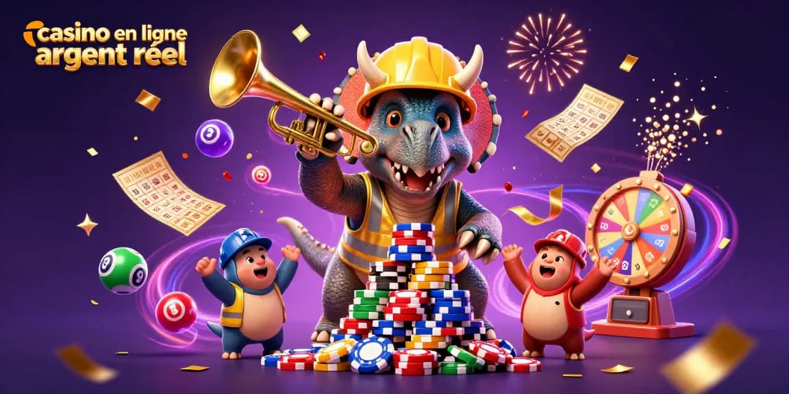 Jouer au casino en ligne argent réel avec des personnages colorés et des éléments de jeu.