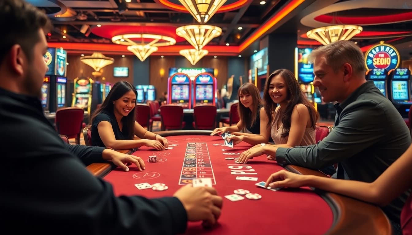 Experience online casinos in Canada with exciting gaming action at poker tables and vibrant slot machines.