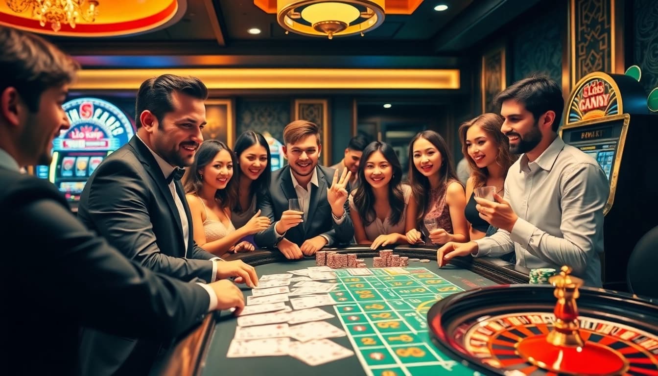 Lively casino scene highlighting lô kép betting slips on a luxurious table, portraying intense gameplay.