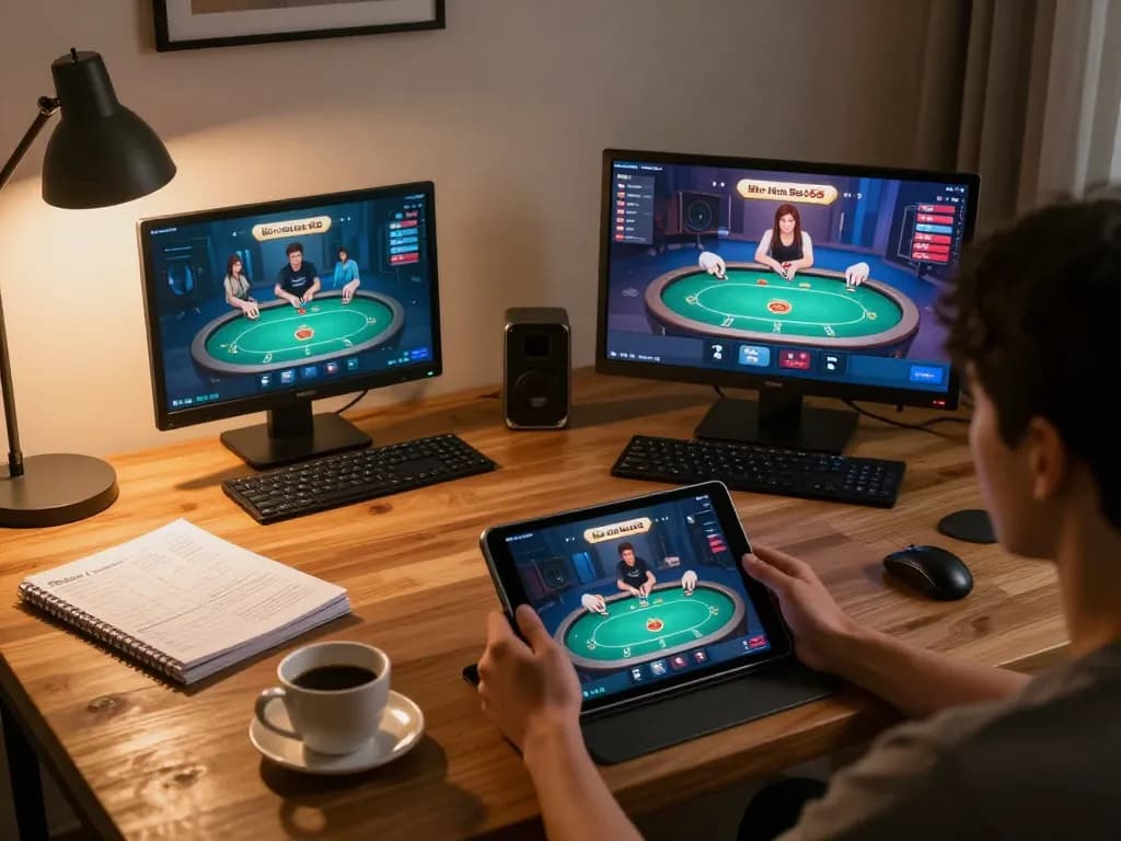 Player engaging with the Nhà cái Bet88 app on a tablet, showcasing strategic gameplay and cozy home setup