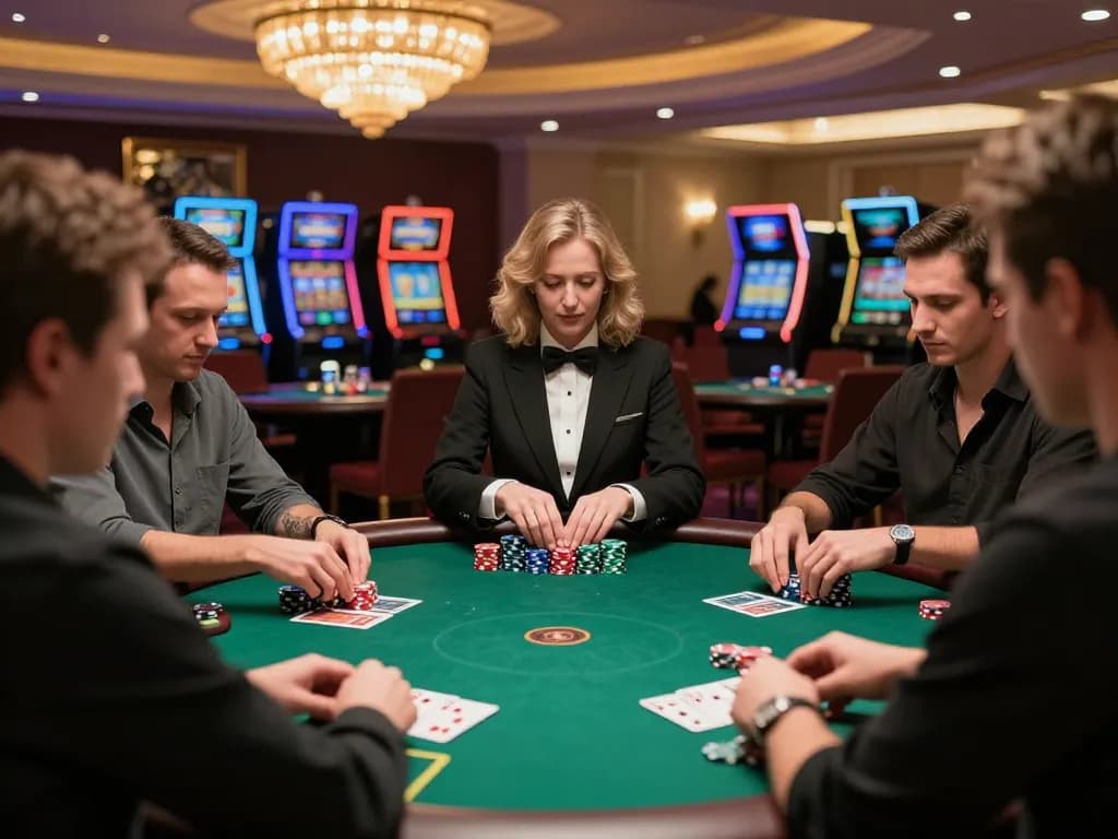 Players engaged in a poker game at 678vip casino, showcasing intense focus and strategic betting actions.