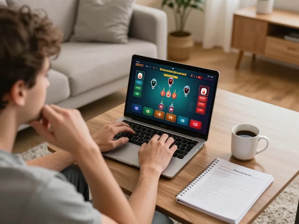 Player engaged in online poker at home with xx88, focusing on strategy and betting.