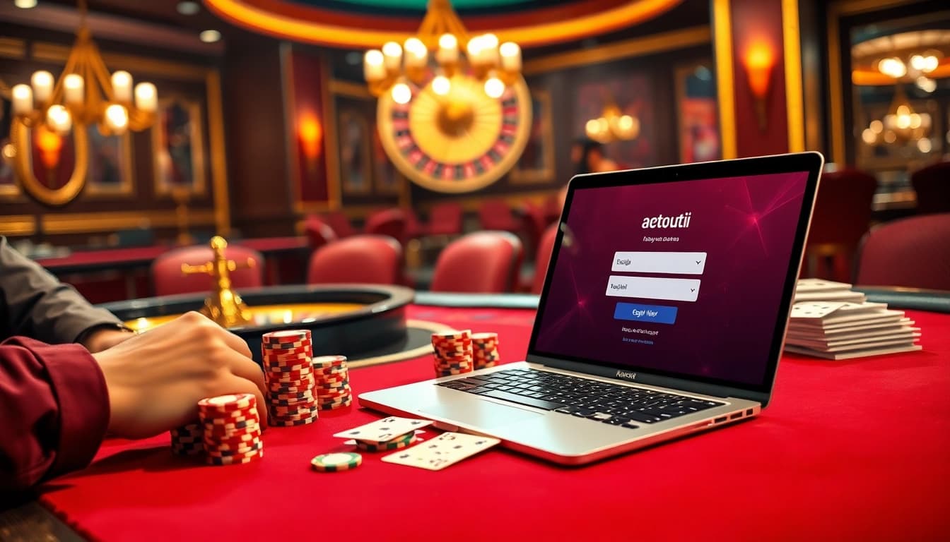 Registering for 바이낸스 회원가입 while playing poker in a luxurious casino ambiance.