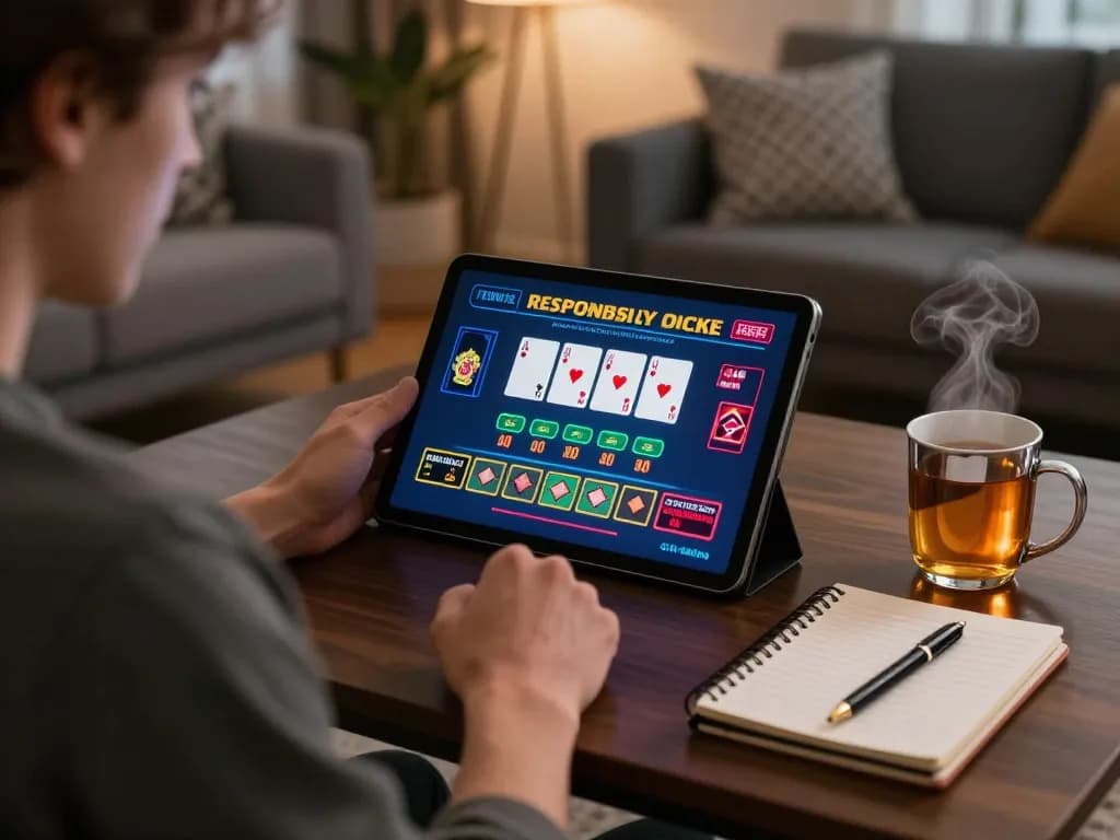 Engaged gamer playing giường bệnh nhân themed blackjack on tablet, showcasing strategic gameplay in cozy home.
