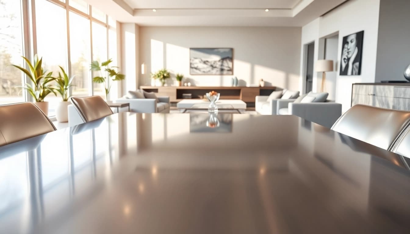 Elegant stainless steel furniture enhancing a modern living space's aesthetic.
