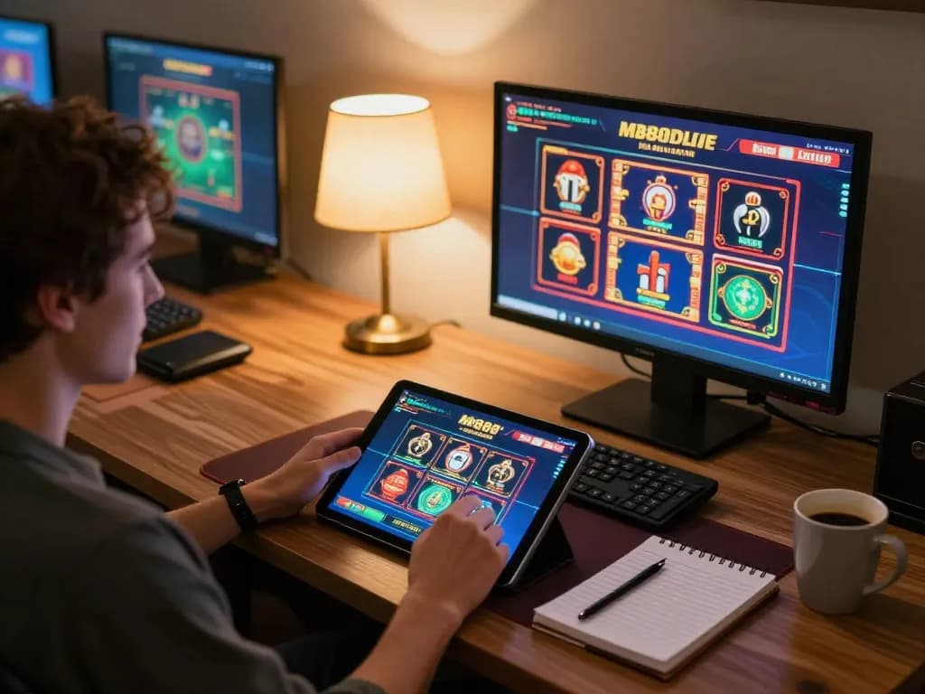 Engaging in MB88's live dealer game on a tablet in a cozy home office setup