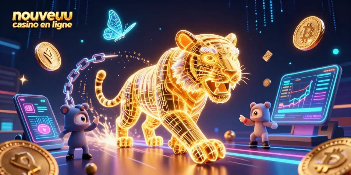 Découvrez les jeux au nouveau casino en ligne avec un tigre lumineux et des éléments numériques captivants.