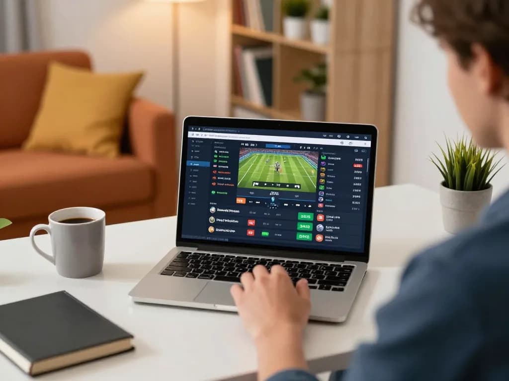 A person engages in strategic sports betting at home with kkwin’s online platform.