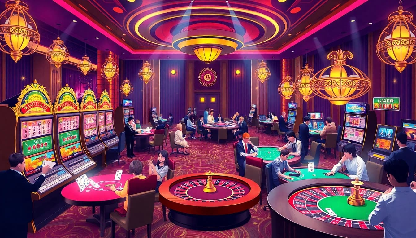 Winning scene at MUJI138 Casino with excited players engaging in thrilling slot games.