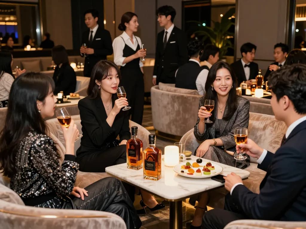 Experience the vibrant atmosphere of 강남쩜오 nightlife in a luxurious private lounge setting.