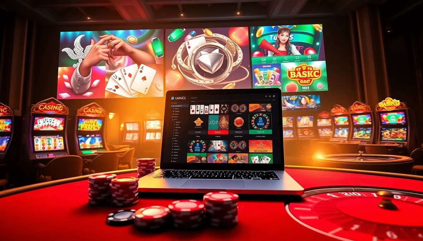 Cổng game B52 showcases an inviting online casino atmosphere with vibrant slot machines and engaging poker interfaces.