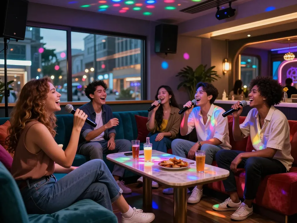 친구들과 함께 부평쓰리노에서 노래를 부르며 음료를 즐기는 즐거운 노래방 경험.