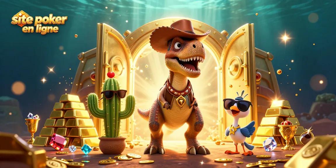 Jouez sur un site poker en ligne avec des personnages animés dans une scène dynamique de casino.