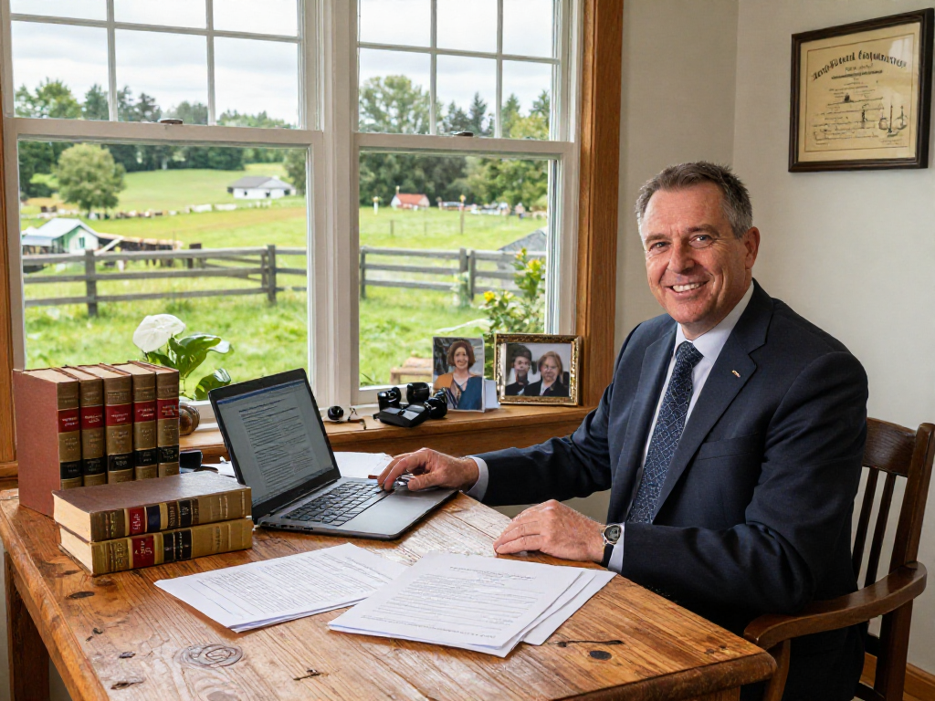 Experienced Canadian lawyer Stephen Gleave in his Ancaster office, blending professionalism and personal touch.