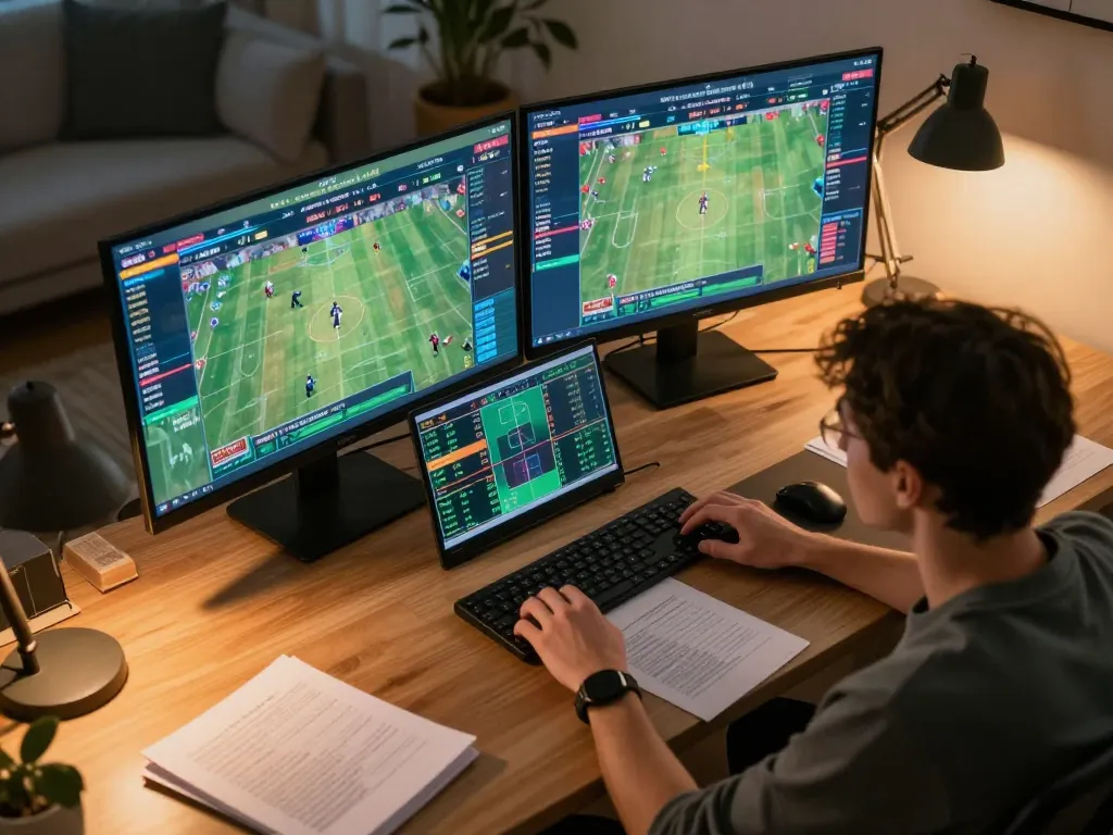 Engaging online sports betting action at https://keotructuyen.com.mx/ with player focused on game analysis