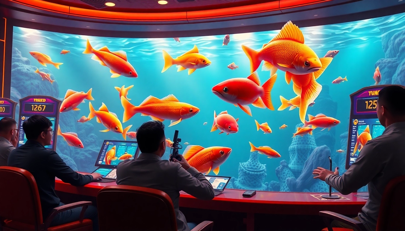 Bắn cá đổi thưởng: Players immersing in a colorful underwater game environment with vibrant fish and engaging interfaces.
