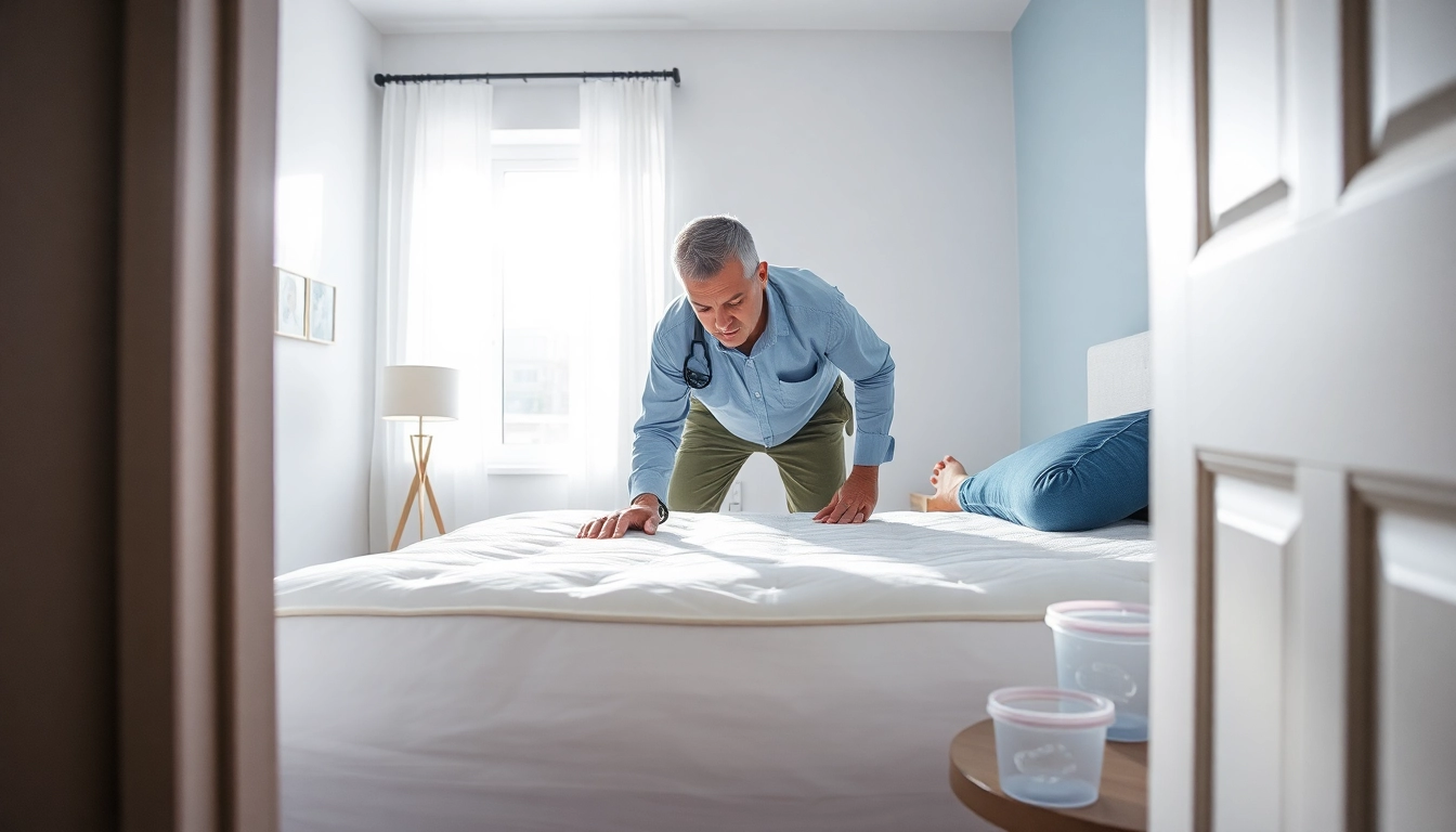 Milwaukee bed bug exterminators carefully inspecting a bedroom for pest issues