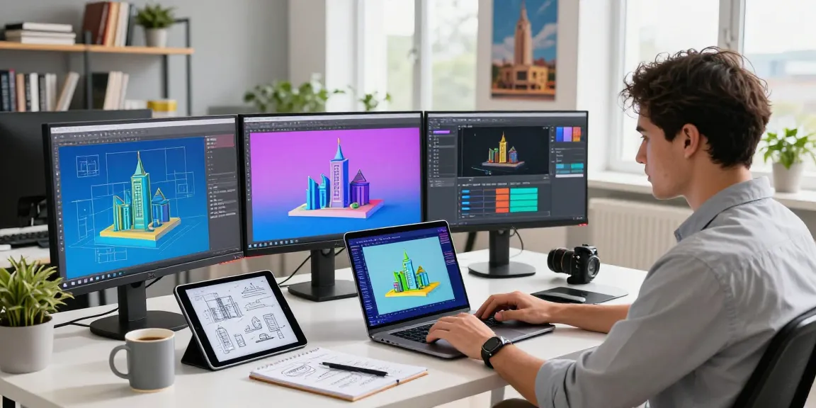 Using Autodesk All Apps Subscription in Nepal, a designer works on 3D models in a bright modern office.