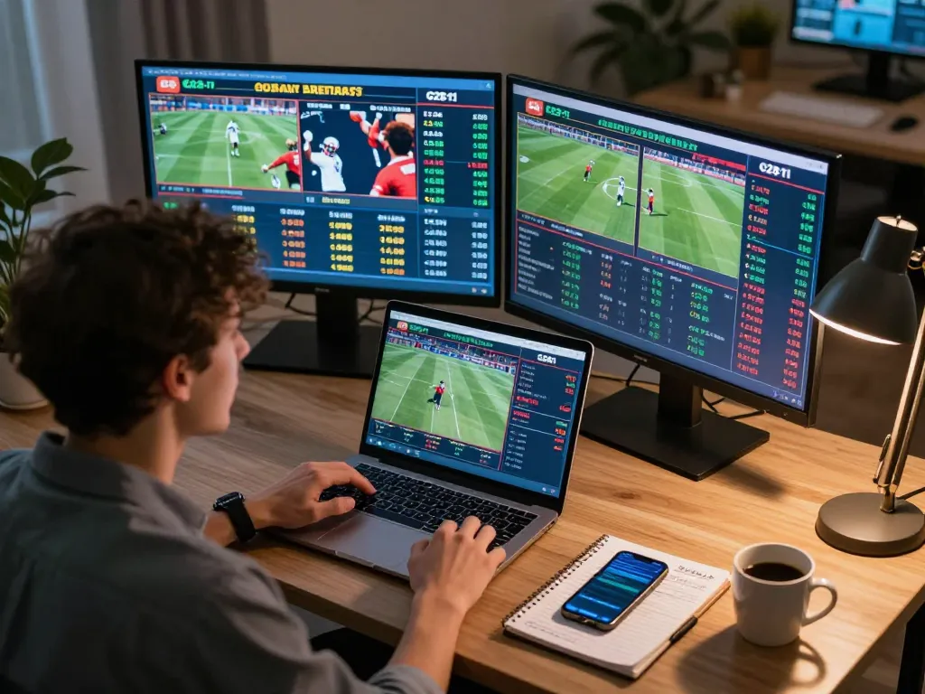 Experience the thrill of sports betting with g28-t1 as a bettor analyzes live odds.