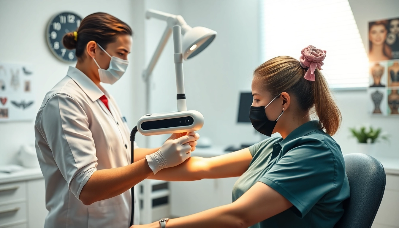 How much does laser tattoo removal cost? A professional technician in a modern clinic performs tattoo removal with advanced equipment.