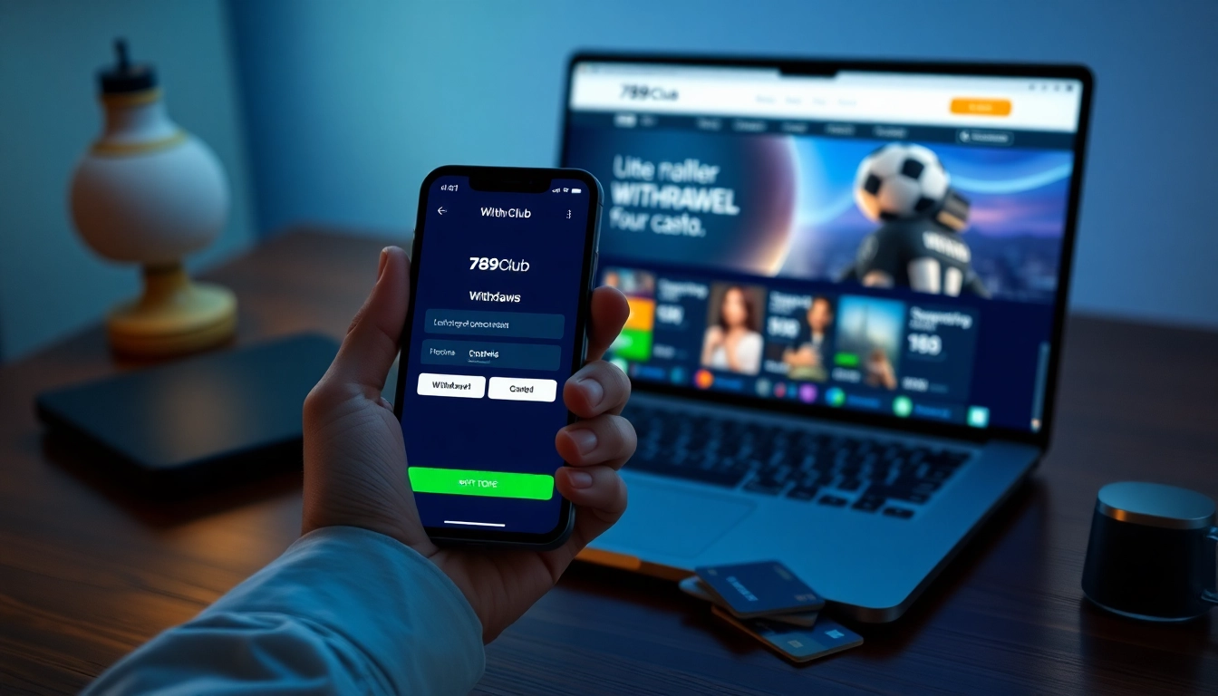 Online withdrawal process at 789Club featuring a smartphone app and secure transactions.