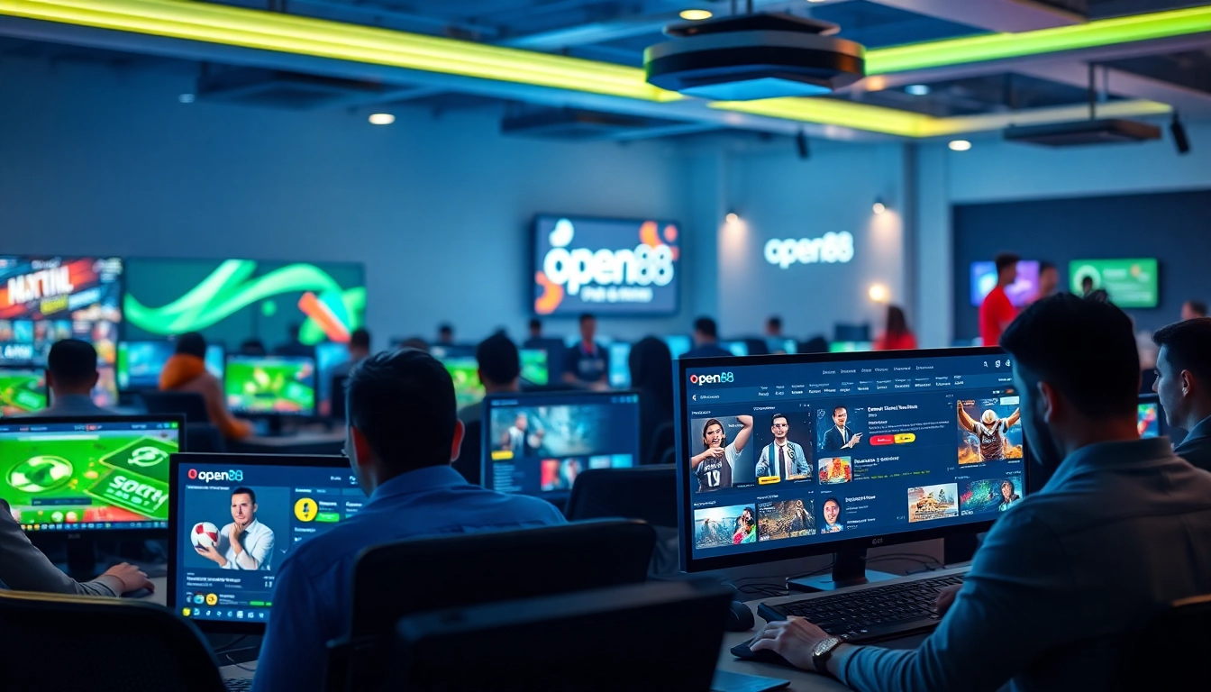 Dynamic online betting scene showcasing đăng ký open88 on various devices with diverse players.