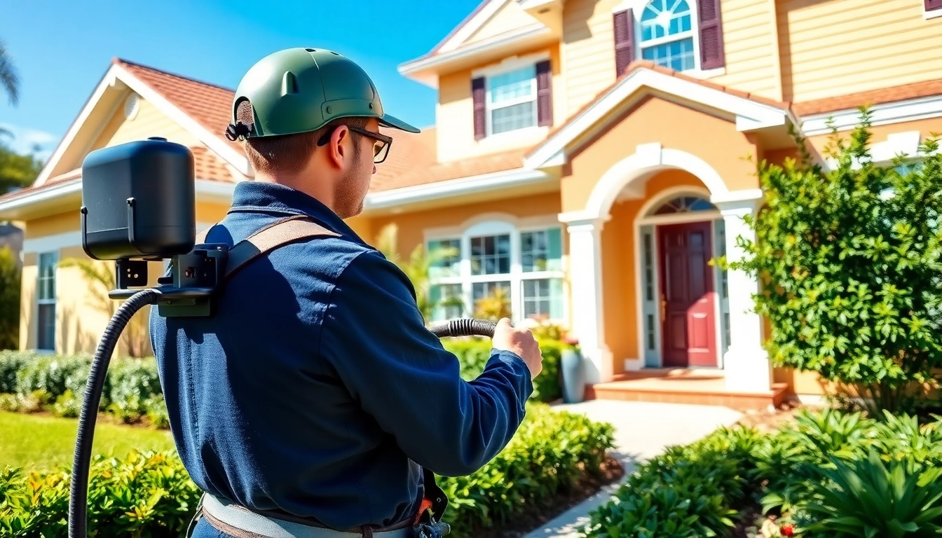Expert soft wash cleaning technician revitalizing a home in Kissimmee, Florida.