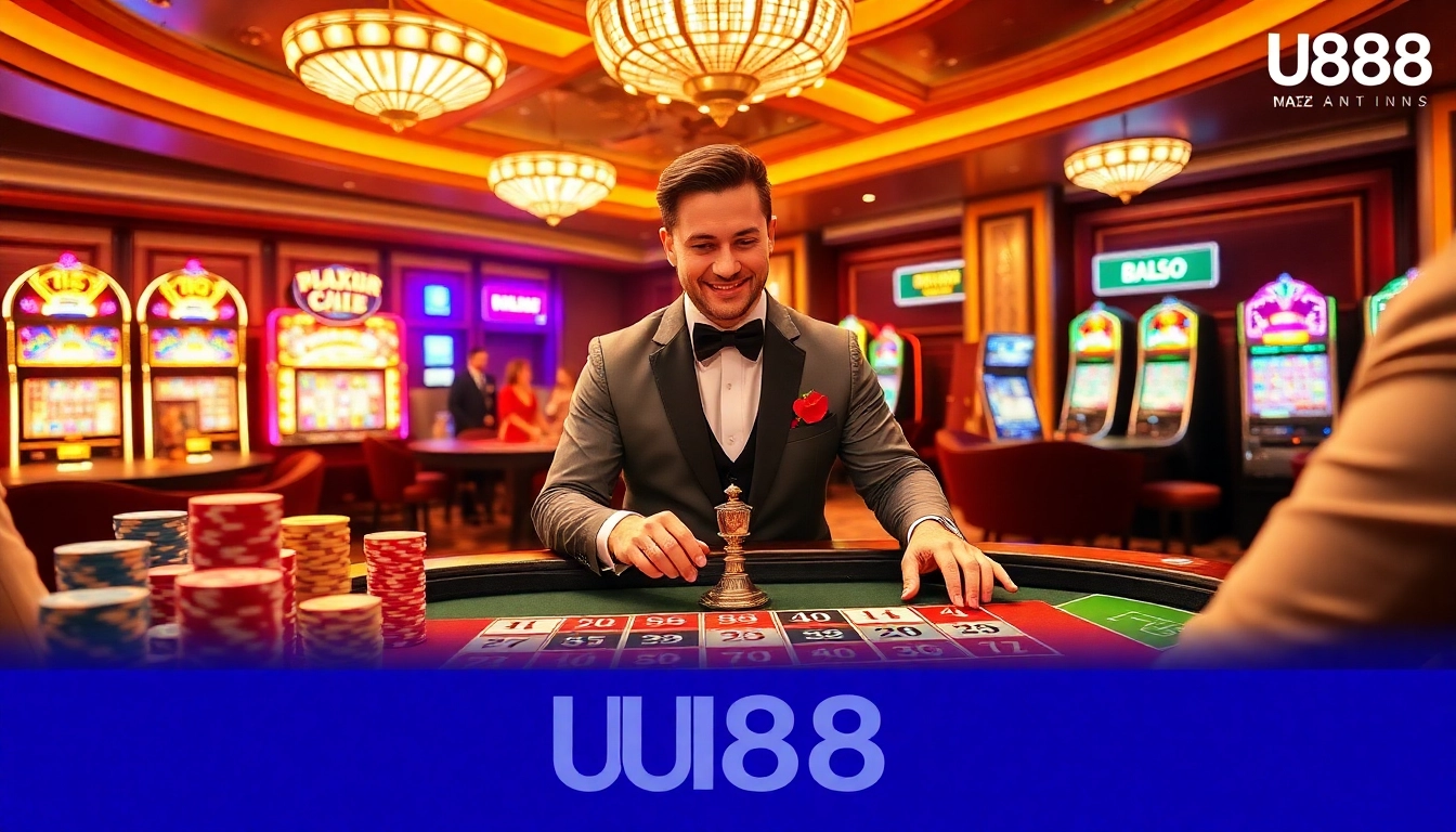 UU88 experiences thrilling action at a luxury casino roulette table with vibrant chips and cards.