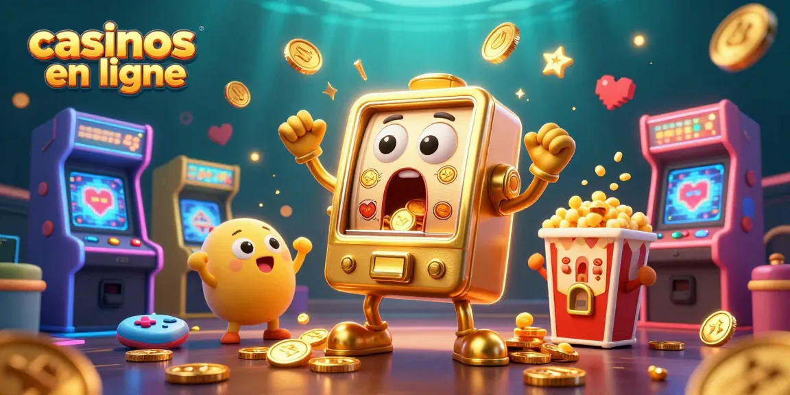 Gagnez avec les casinos en ligne : illustration dynamique de machines à sous et jeux d'arcade.