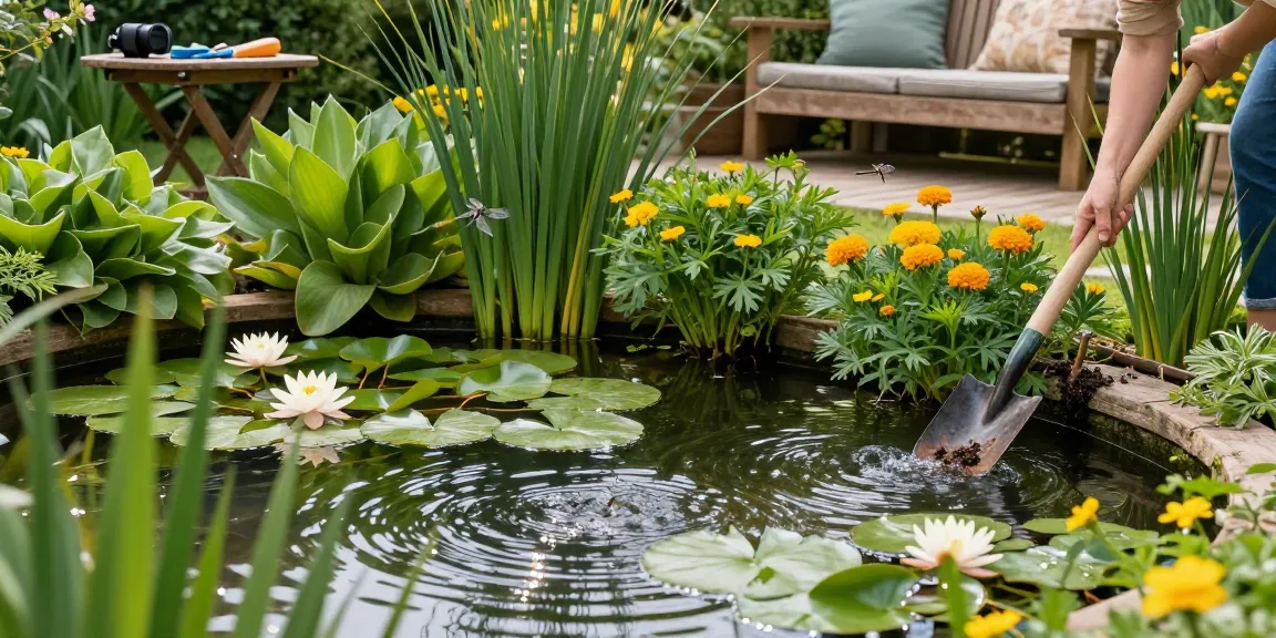 British pond plants thriving in a picturesque garden pond, promoting tranquility and lush greenery.