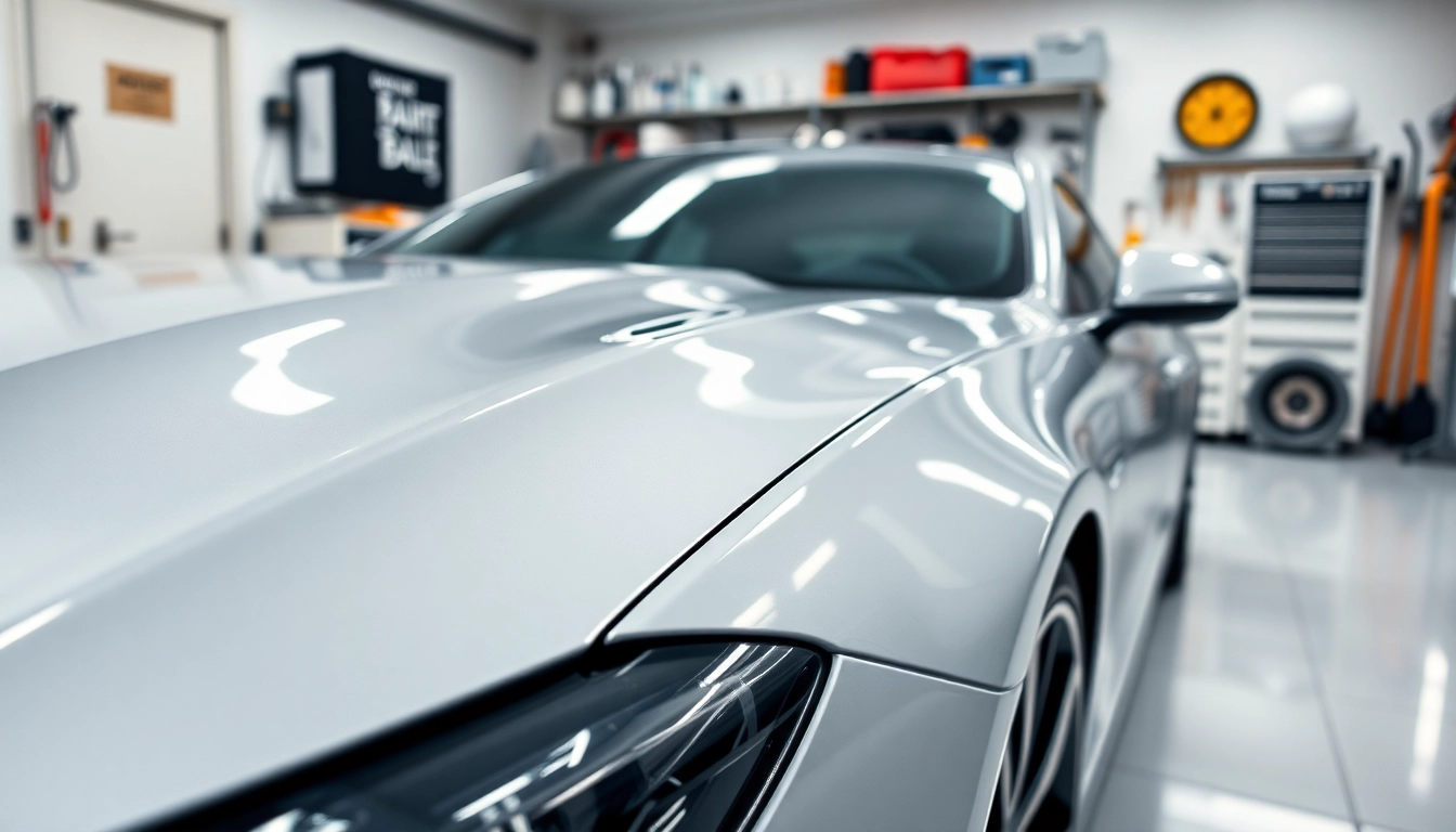 Ceramic coating near me applied to a car in a professional detailing environment.