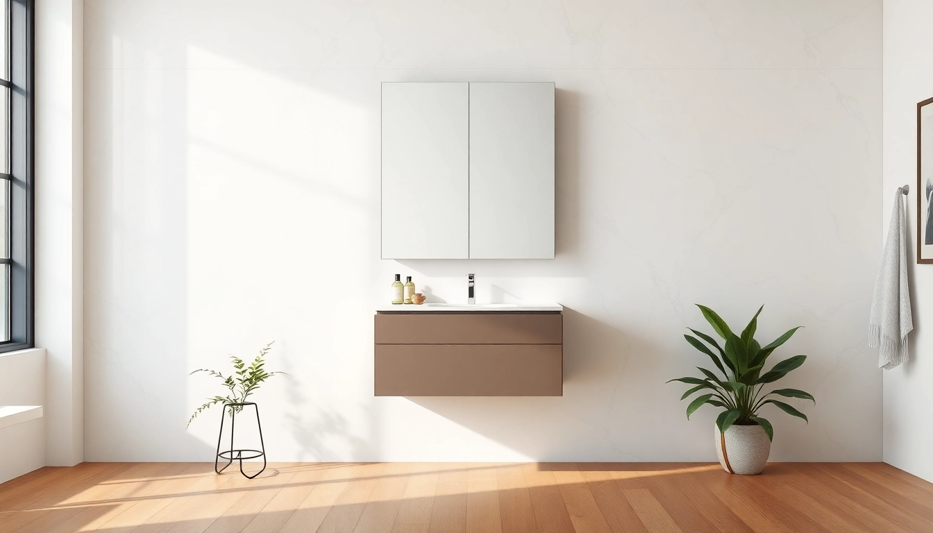 Schöner sonni Spiegelschrank im modernen Badezimmer mit eleganter Beleuchtung.