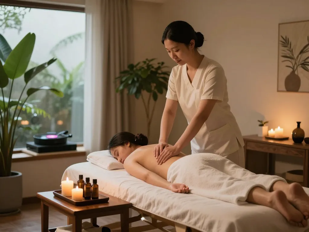 Relaxing 삼성동마사지 session in a serene spa environment with calming ambiance.