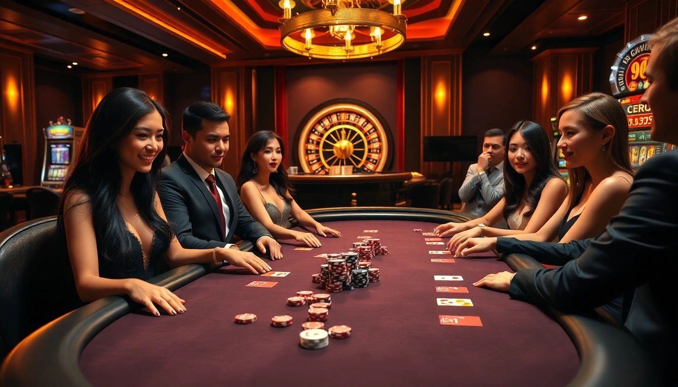 Gambling enthusiasts engage in an exhilarating poker game at NOHU52's luxury casino
