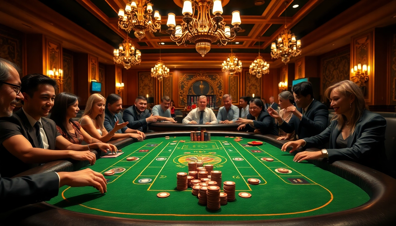 Spielen in einem Casino mit casino-spiele de: Lebendige Atmosphäre an einem eleganten Spieltisch.