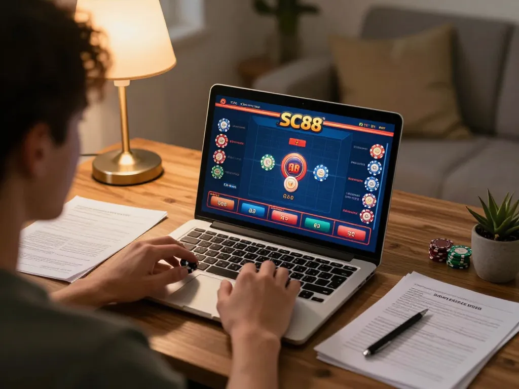 Engaging in online gambling at SC88 while strategizing bankroll management.