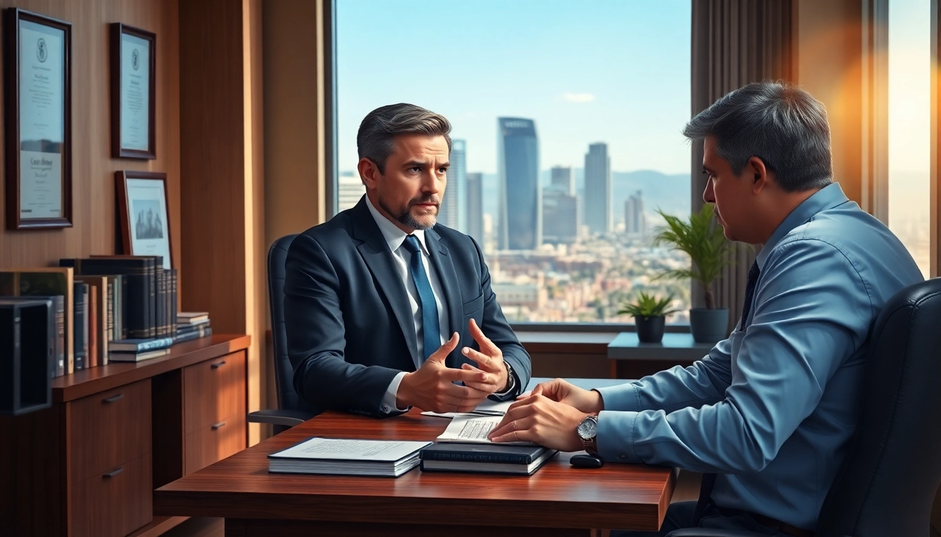 Best Criminal Lawyer near Phoenix, AZ confidently consulting with a client in a modern office.