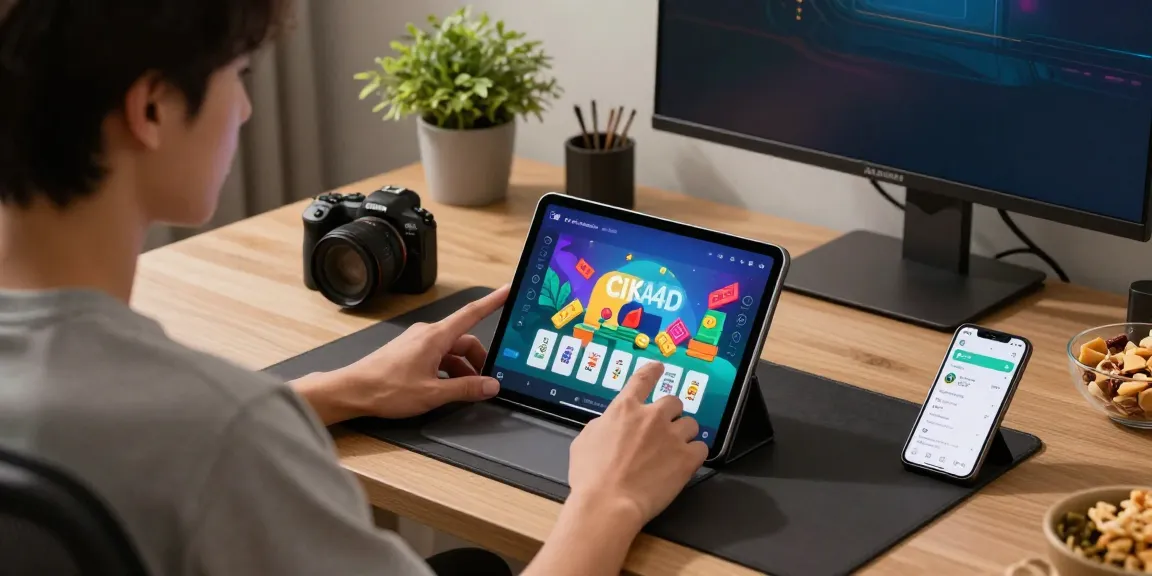 Engaging scene of a user experiencing Mahjong through the CIKA4D app on a tablet, showcasing a modern gaming setup.