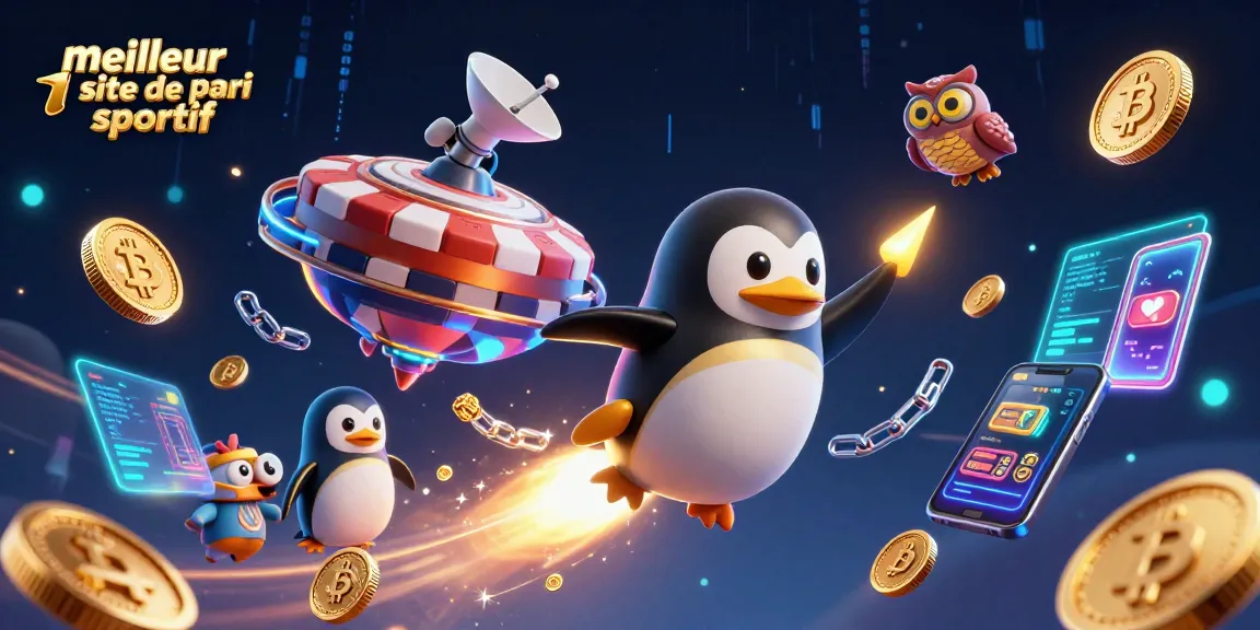 Profitez du meilleur site de pari sportif avec une illustration dynamique de jeux de casino et crypto-monnaies.