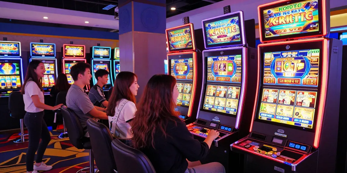 Friends enjoying the KOITOTO gaming experience in a vibrant casino environment.